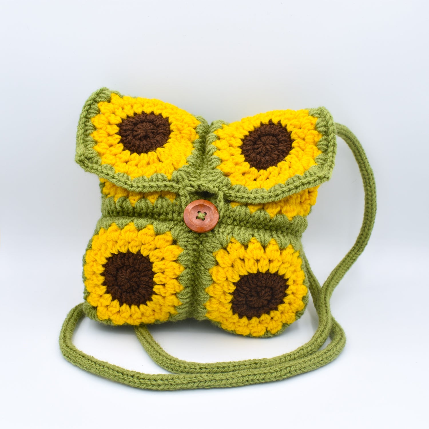 Olive Green Crochet Sunflower Bag