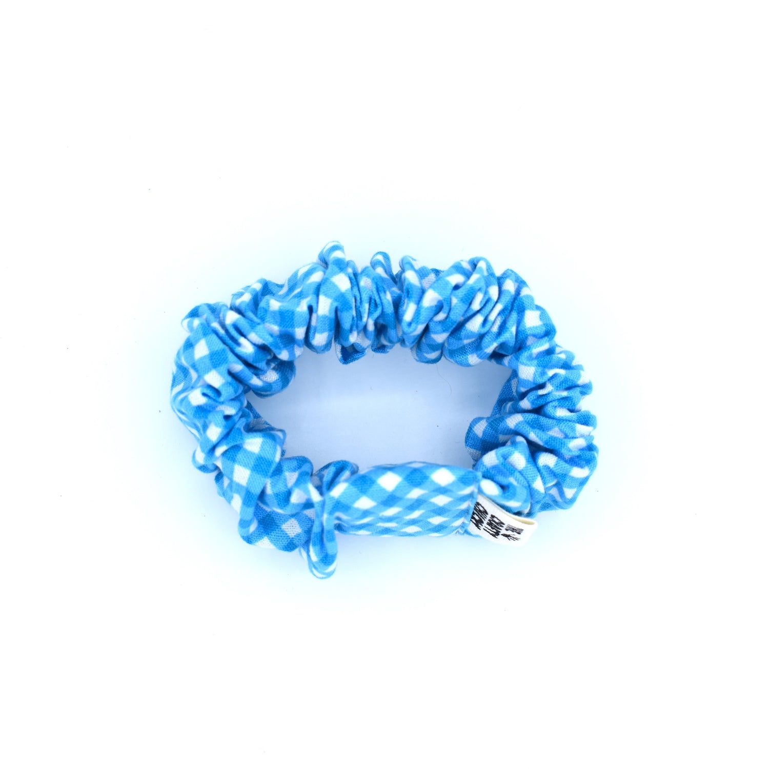 Light Blue Checkered Scrunchie with The Crafty Chicky tag