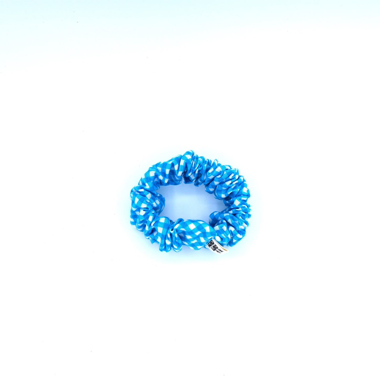 Light Blue Checkered Scrunchie with The Crafty Chicky tag
