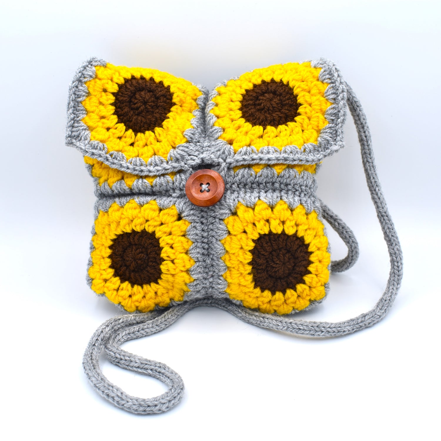 Light Grey Crochet Sunflower Bag