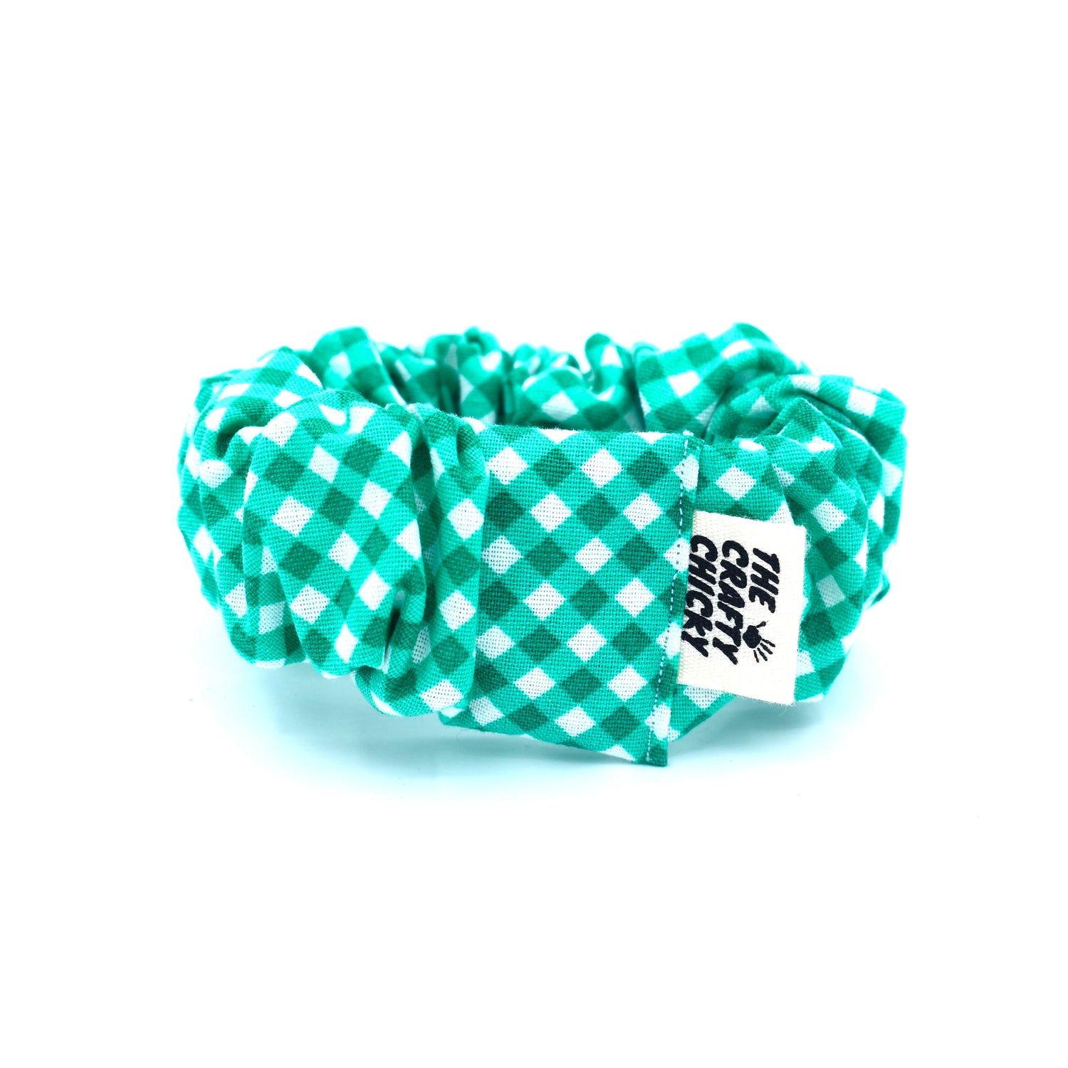 Green Checkered Scrunchie with The Crafty Chicky tag
