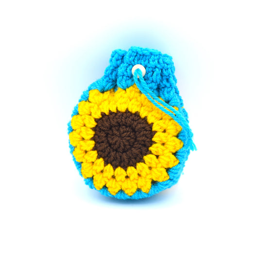 Blue crochet sunflower mini bag