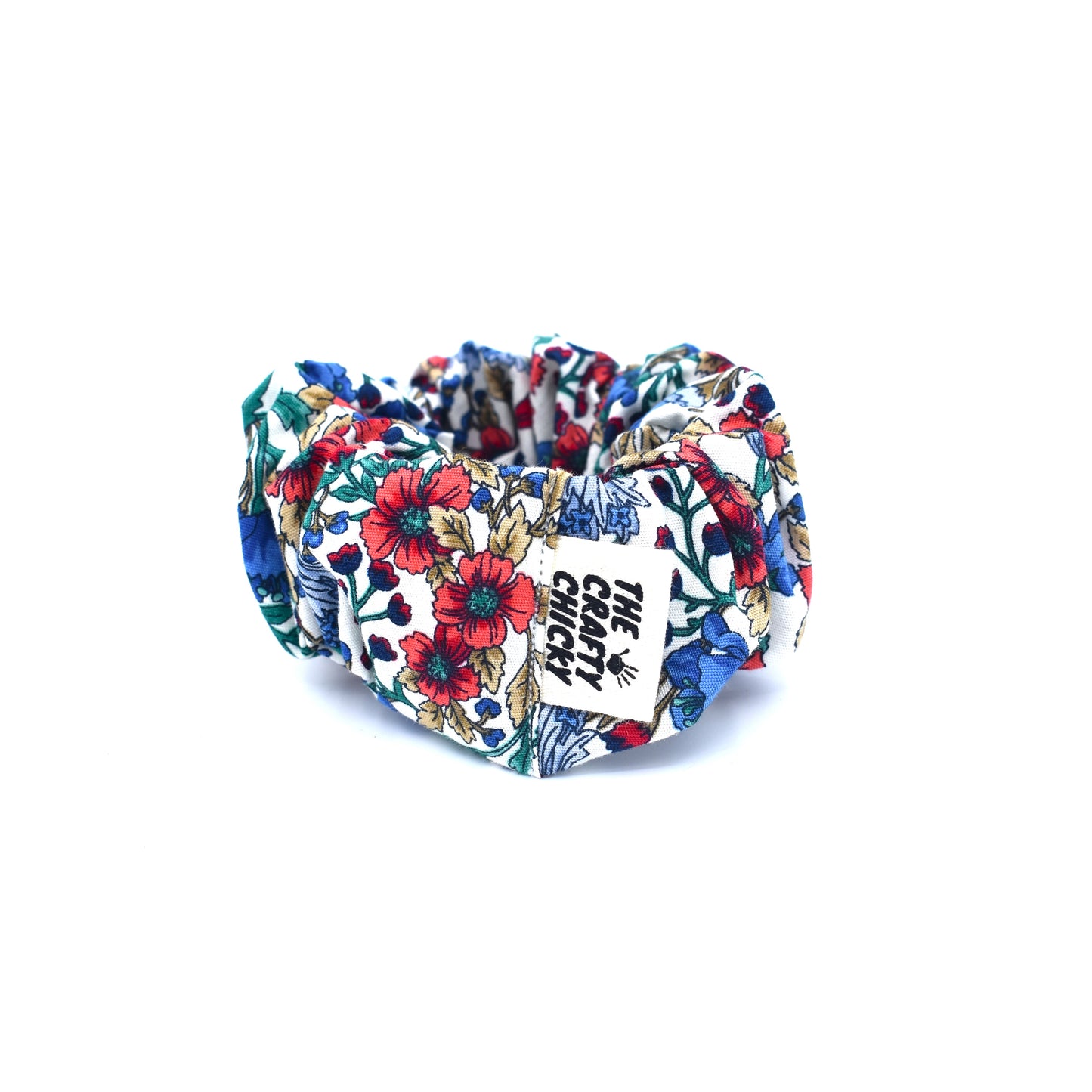 Red & Blue Flower Scrunchie with The Crafty Chicky tag