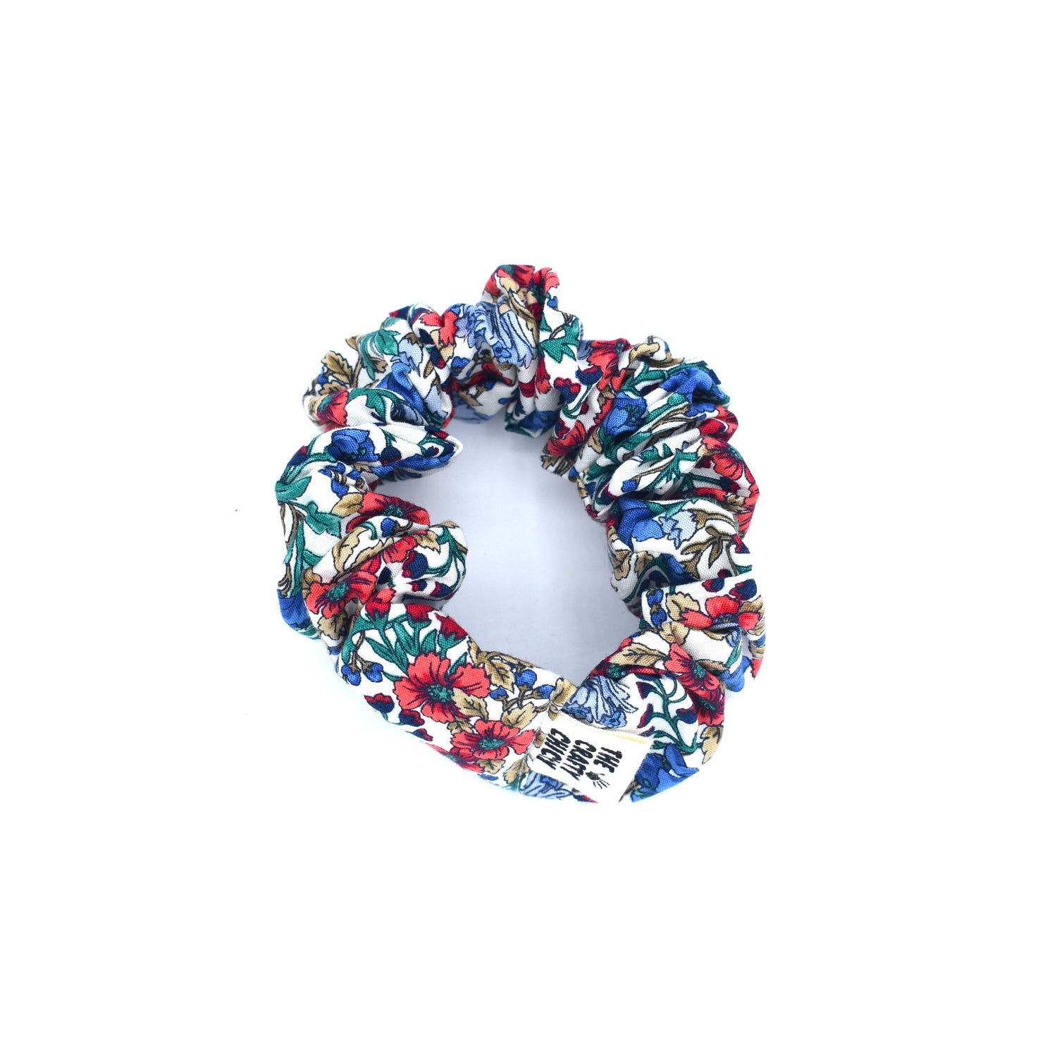 Red & Blue Flower Scrunchie with The Crafty Chicky tag