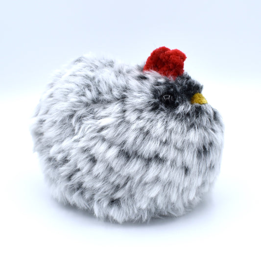 Fluffy Black & White crochet chicken
