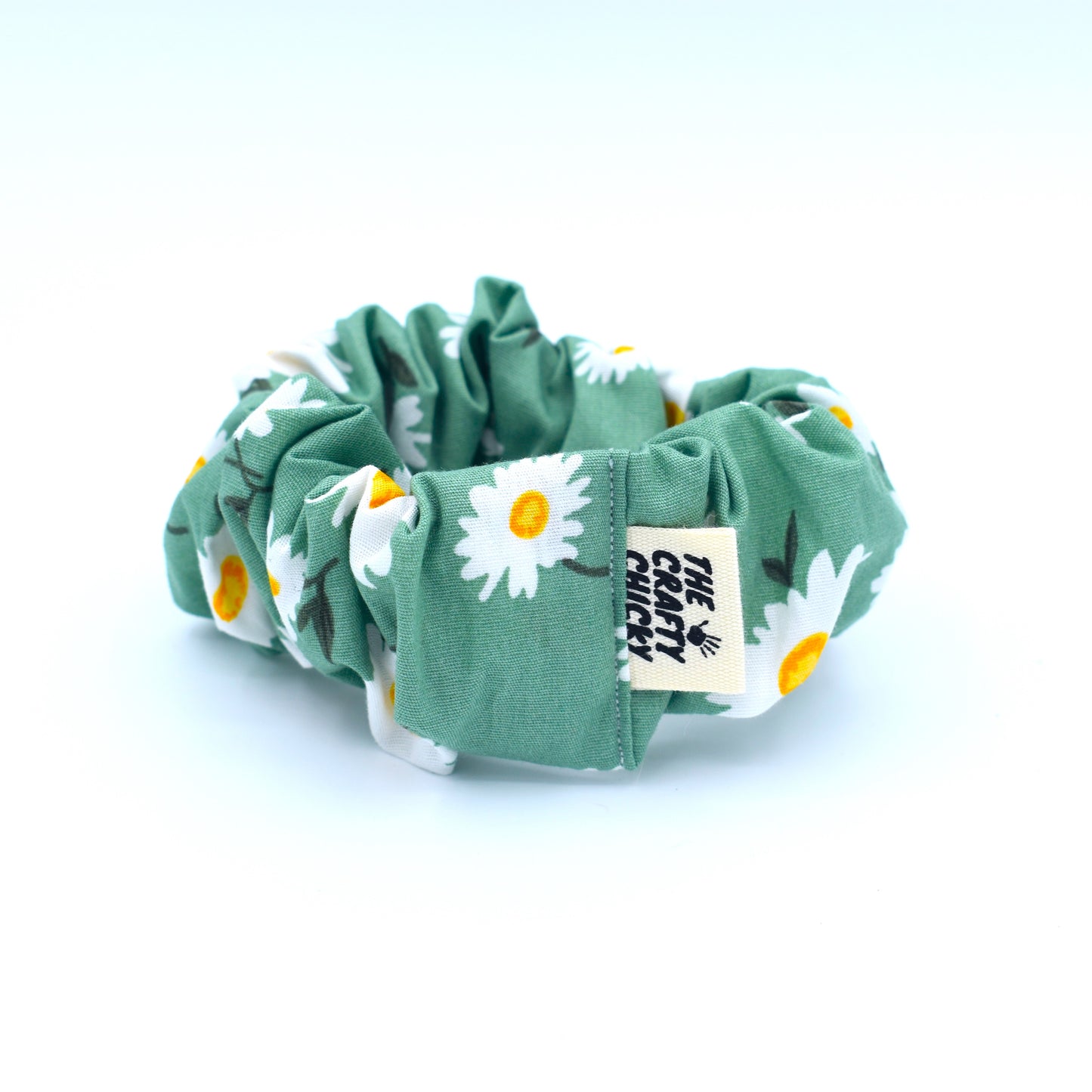 Green Daisy Scrunchie with The Crafty Chicky tag