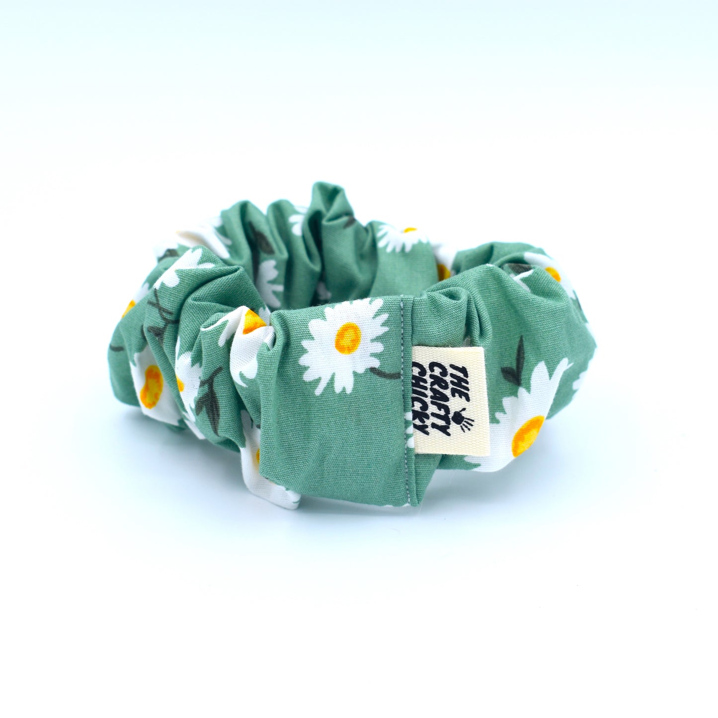 Green Daisy Scrunchie with The Crafty Chicky tag