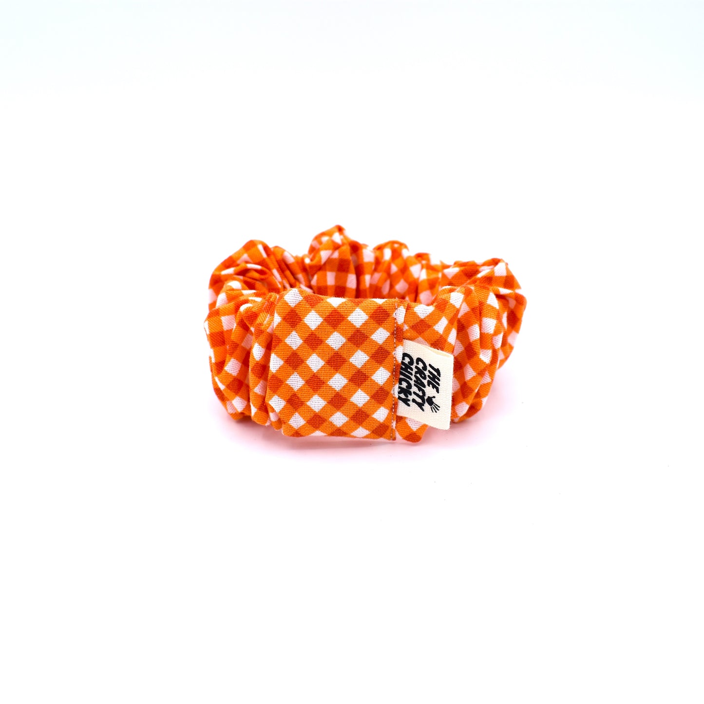 Orange Checked Scrunchie with The Crafty Chicky tag