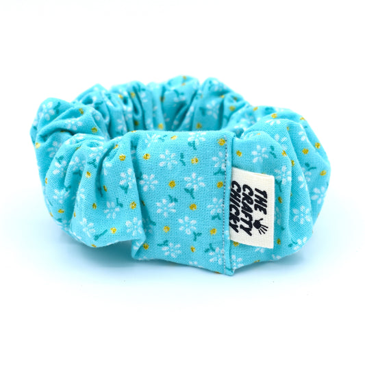 Light Blue Glitter Flower Scrunchie with The Crafty Chicky tag