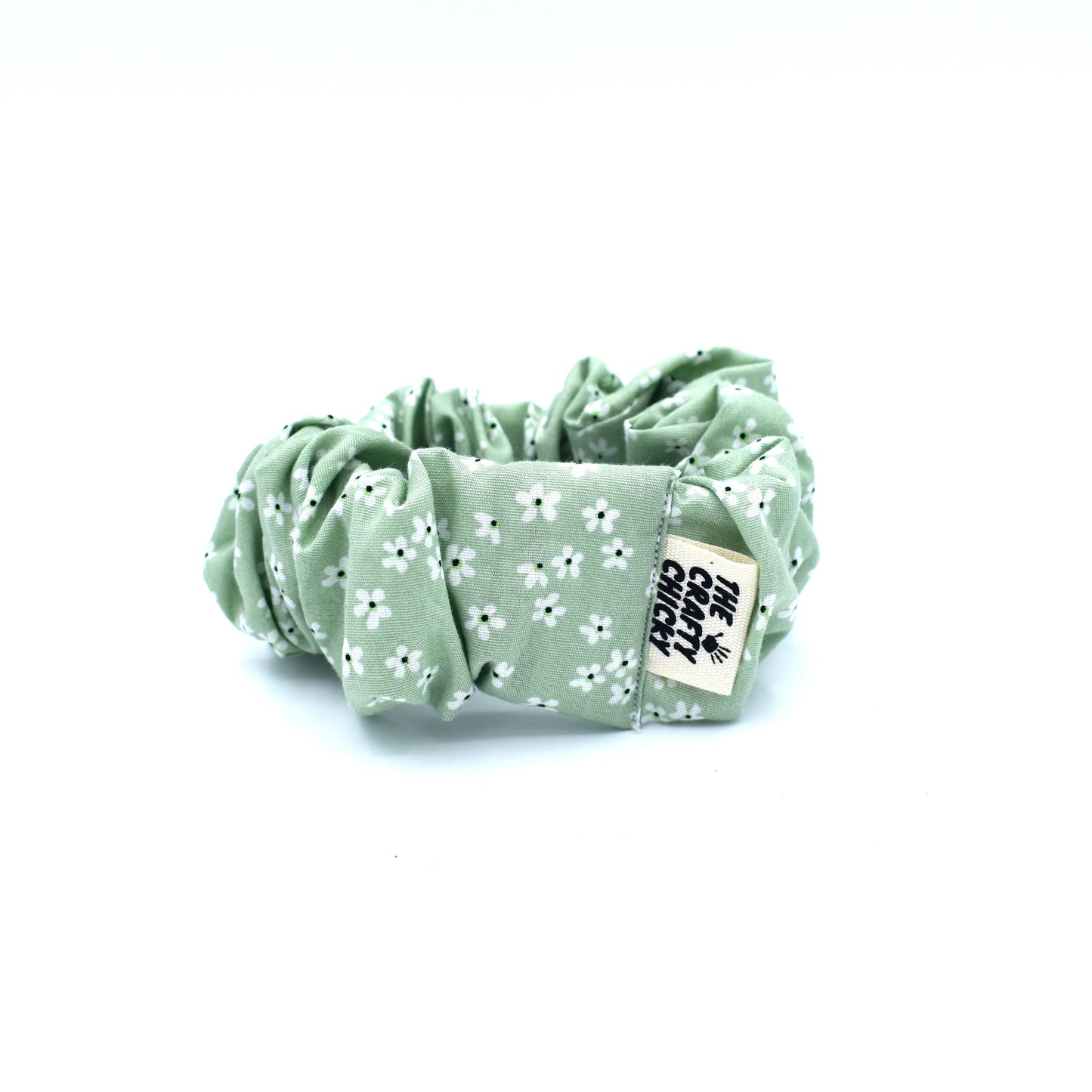 Green Floral Scrunchie with The Crafty Chicky tag