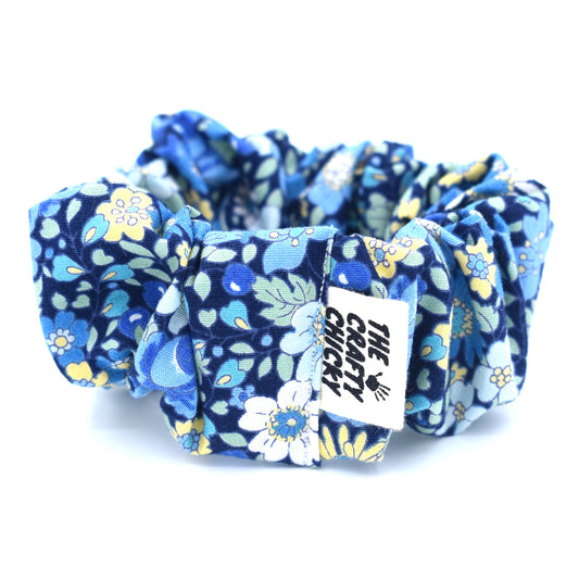 Blue Floral Scrunchie with The Crafty Chicky tag