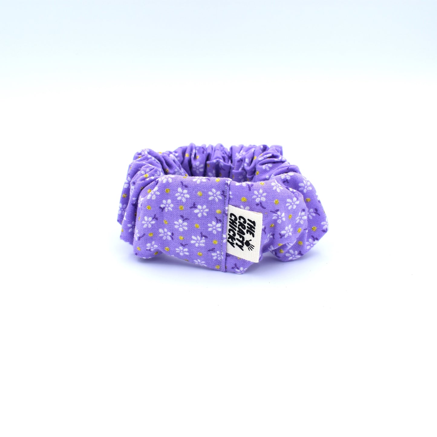Purple Glitter Flower Scrunchie with The Crafty Chicky tag