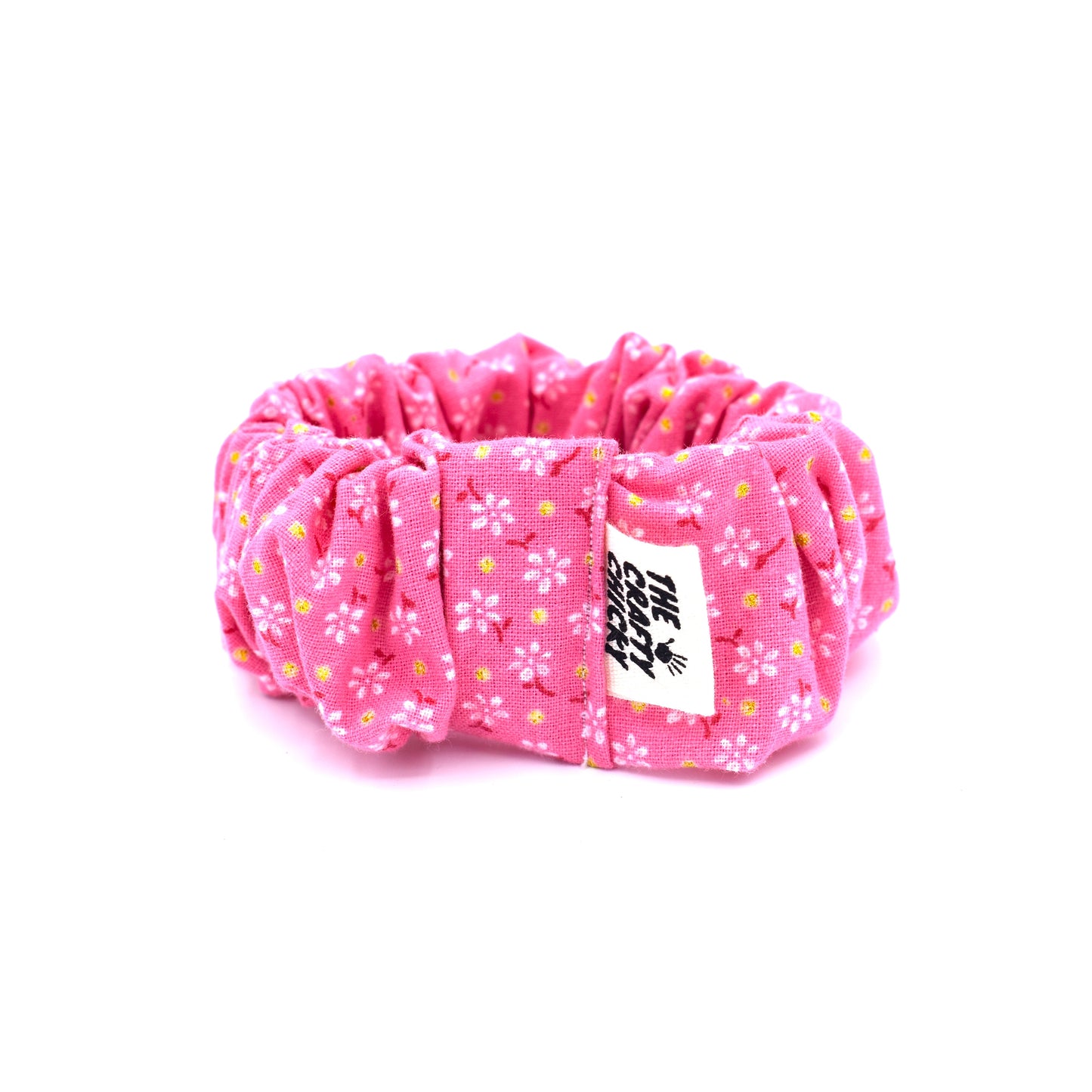 Pink Glitter Flower Scrunchie with The Crafty Chicky tag