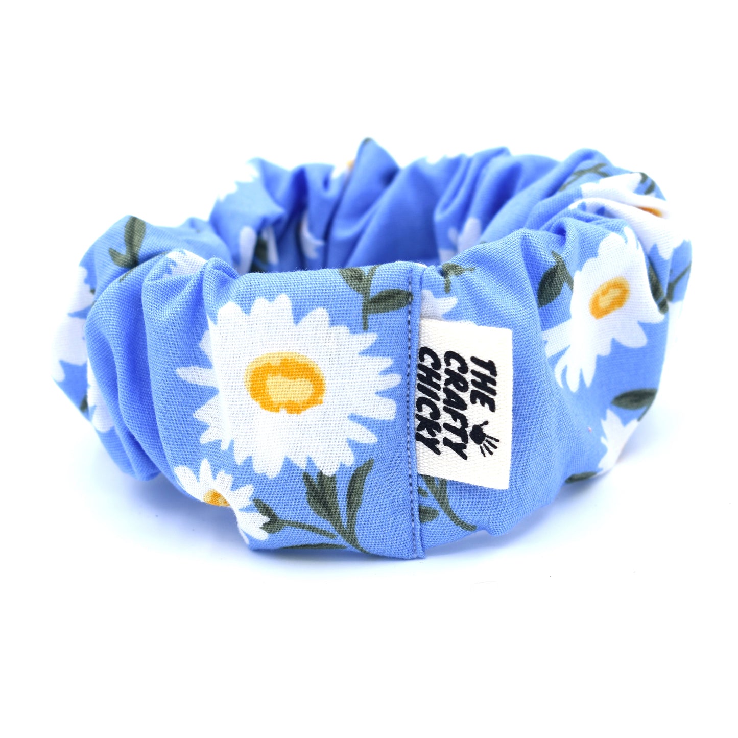 Blue Daisy Scrunchie with The Crafty Chicky tag