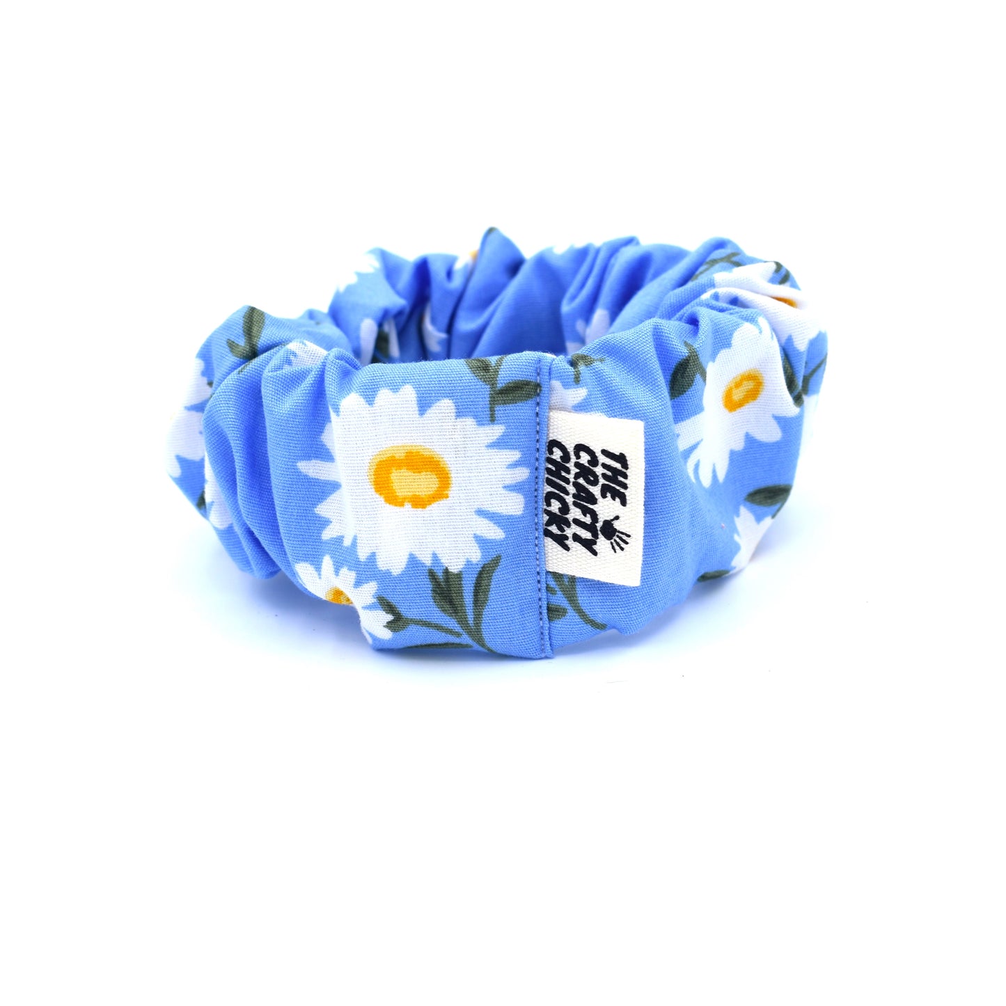 Blue Daisy Scrunchie with The Crafty Chicky tag