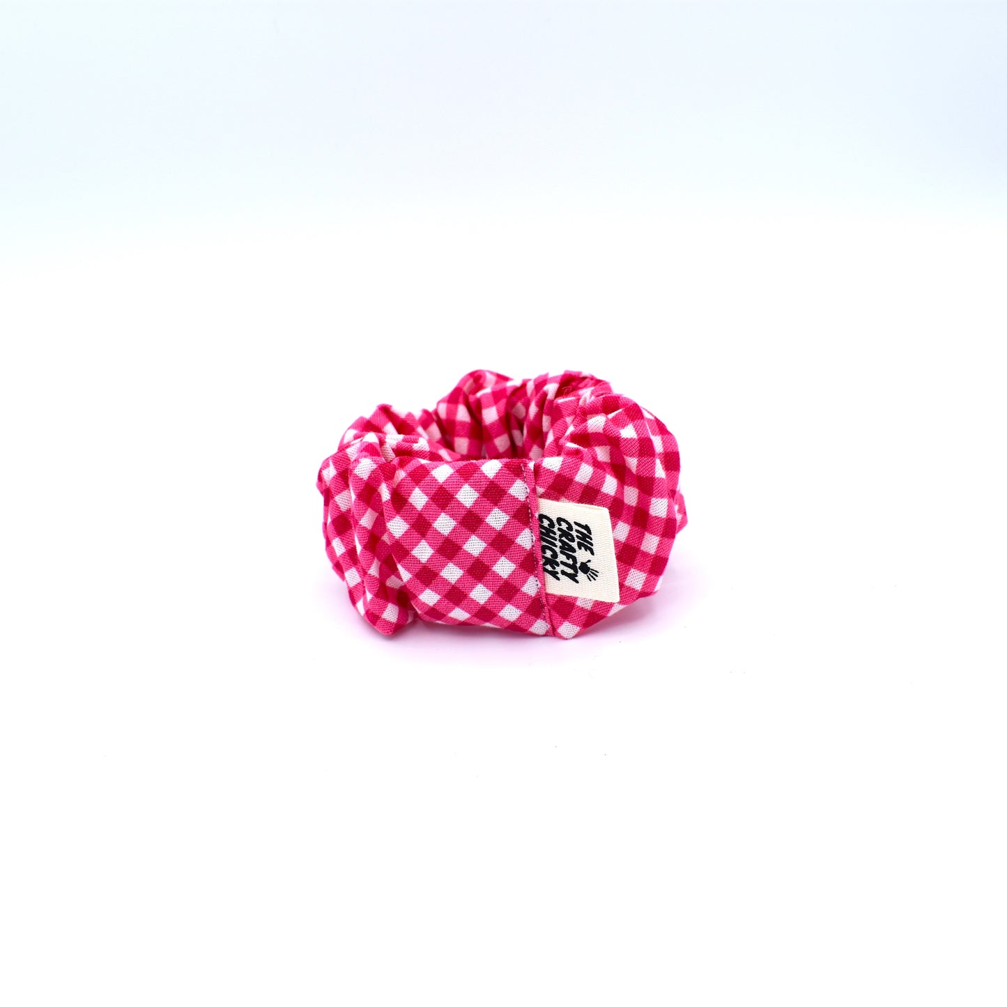 Pink Checkered Scrunchie with The Crafty Chicky tag
