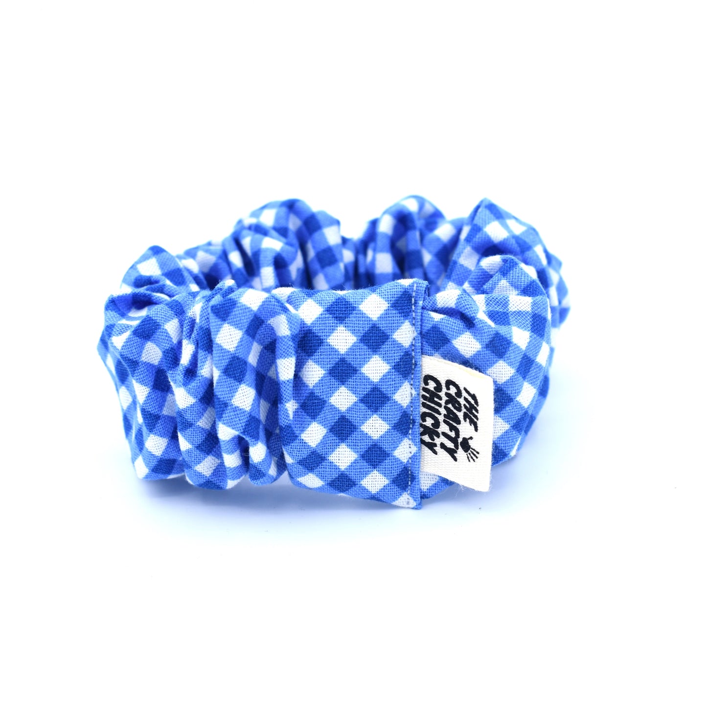 Dark Blue Checker Scrunchie with The Crafty Chicky tag