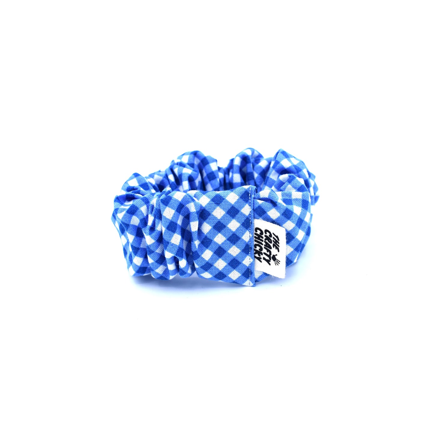 Dark Blue Checker Scrunchie with The Crafty Chicky tag