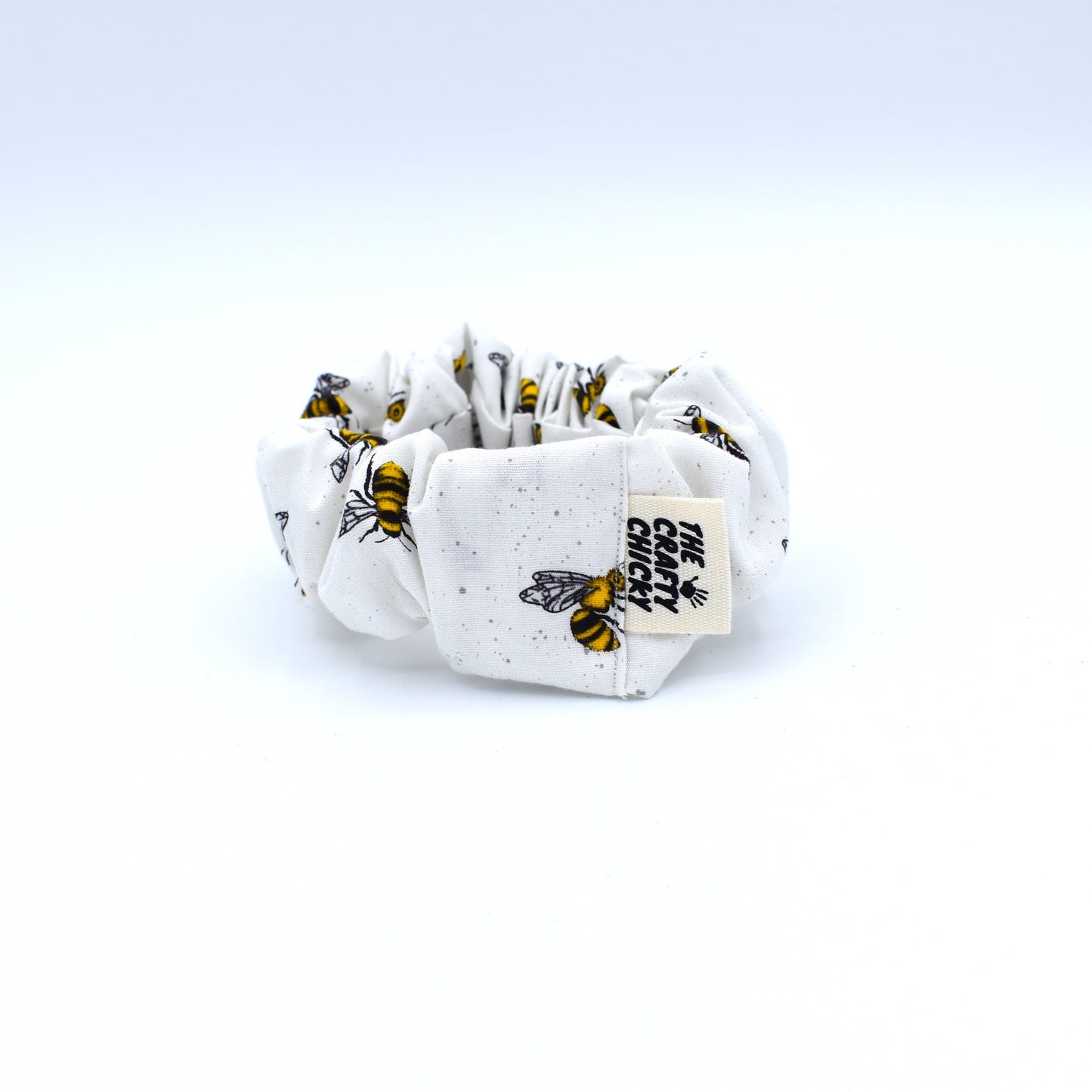 White Bee Scrunchie with The Crafty Chicky tag