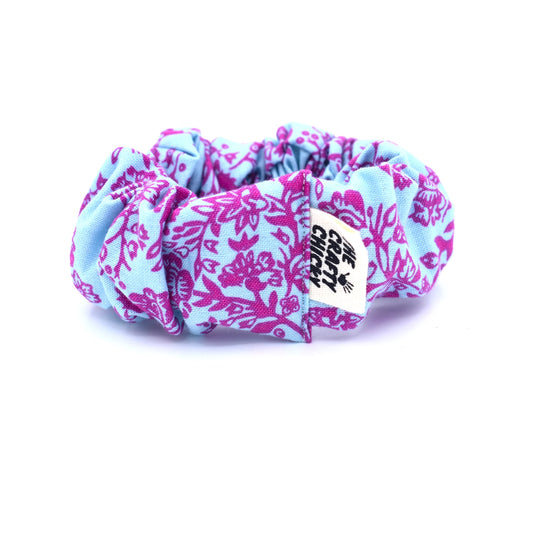 Purple & Blue Pattern Scrunchie with The Crafty Chicky tag