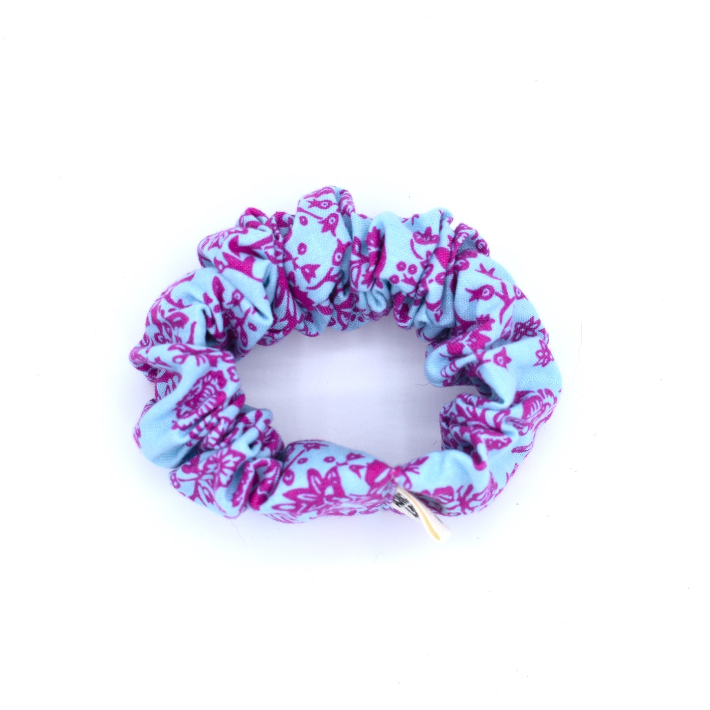 Purple & Blue Pattern Scrunchie with The Crafty Chicky tag