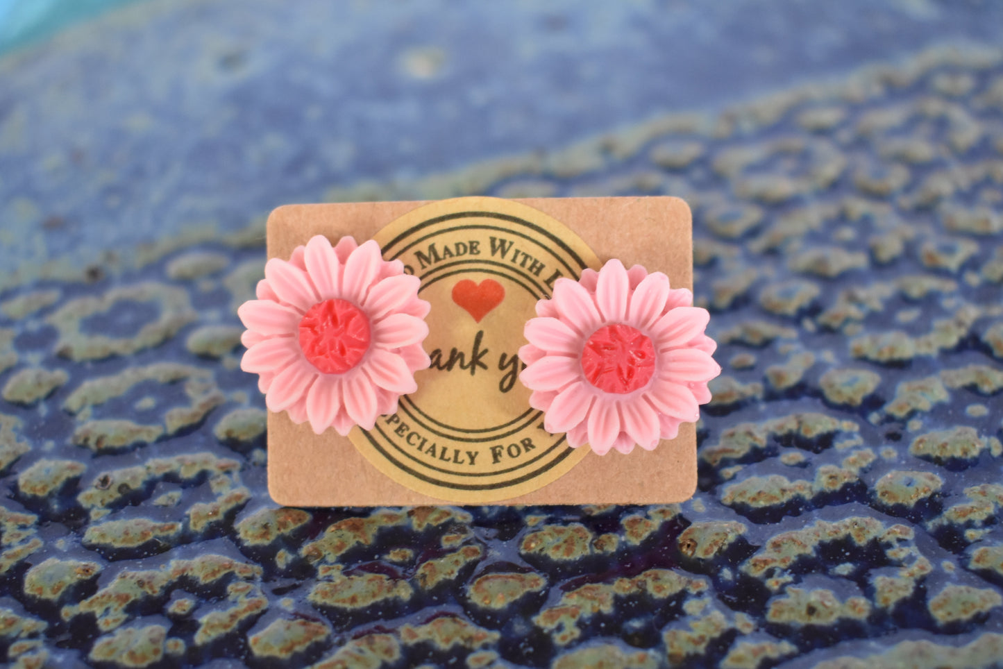 Pink & Red Sunflower Stud earrings