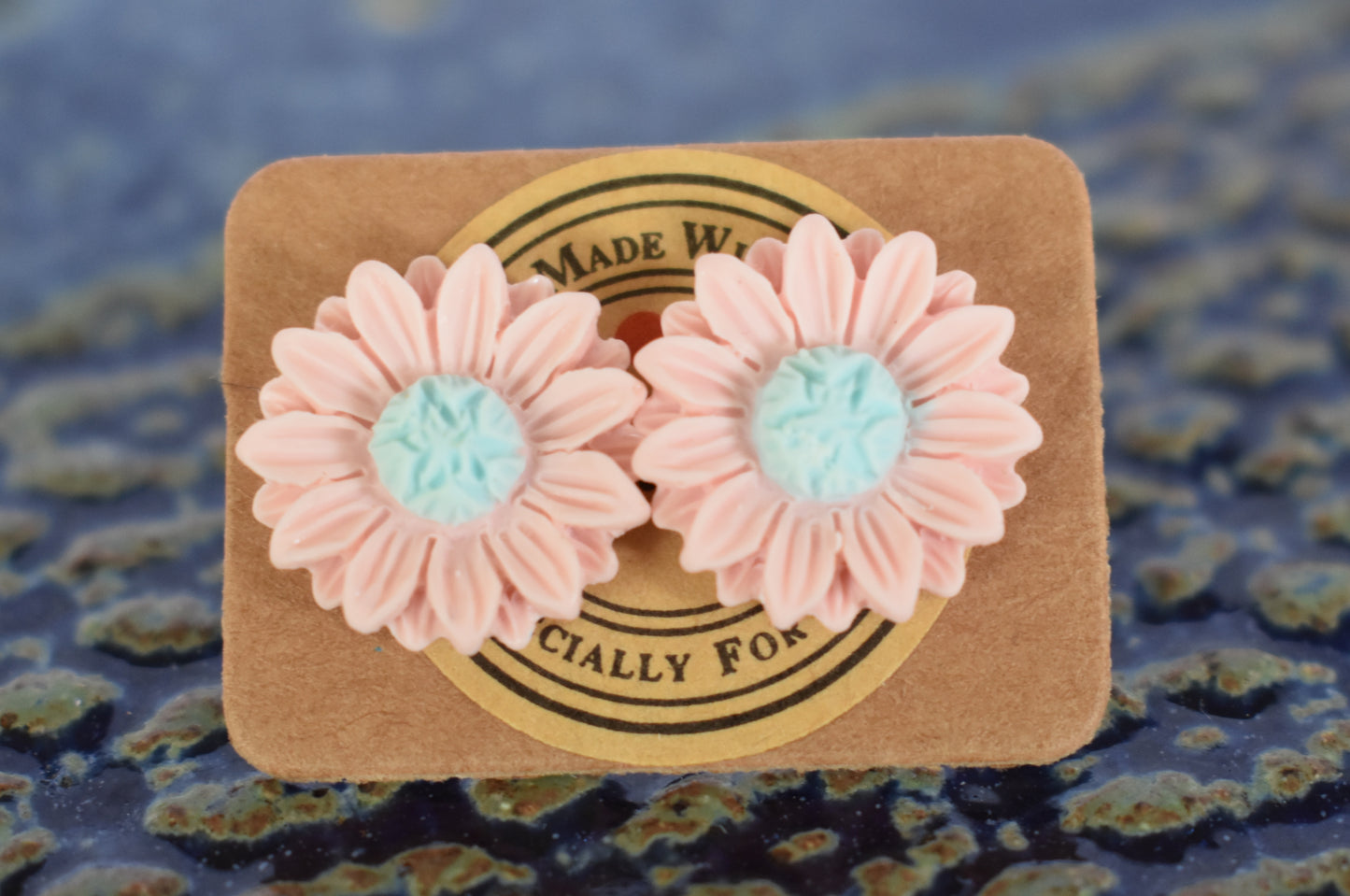 Pink & Green Sunflower Stud earrings