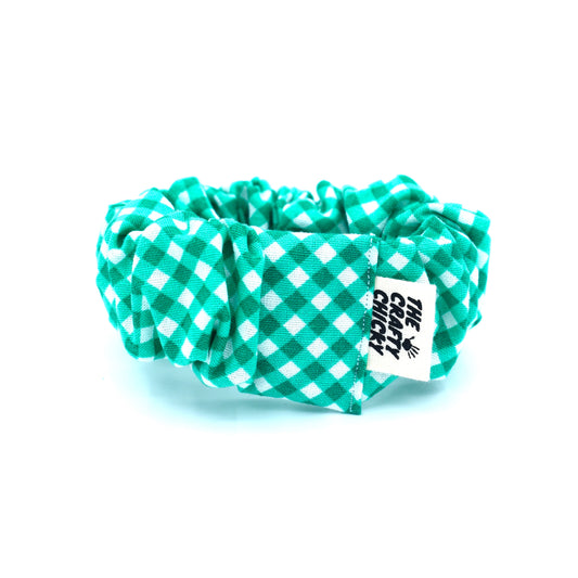 Green Checkered Scrunchie with The Crafty Chicky tag