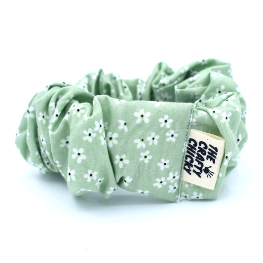 Green Floral Scrunchie with The Crafty Chicky tag