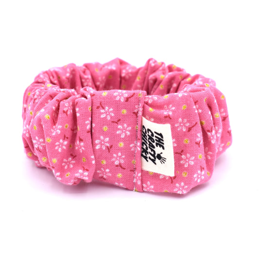 Pink Glitter Flower Scrunchie with The Crafty Chicky tag