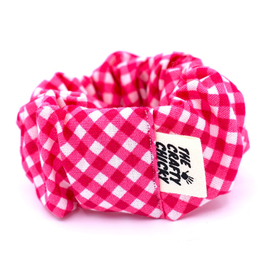 Pink Checkered Scrunchie with The Crafty Chicky tag