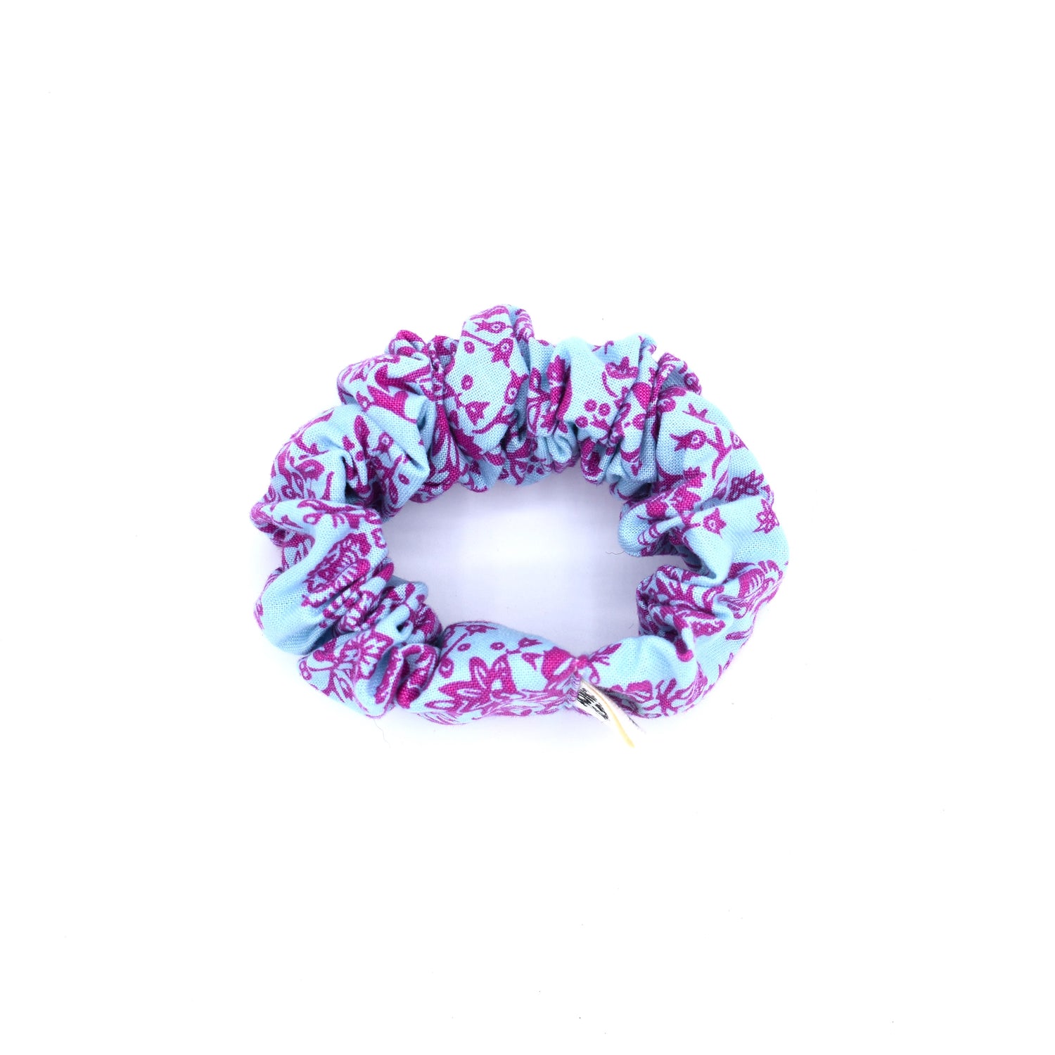 Purple & Blue Pattern Scrunchie with The Crafty Chicky tag